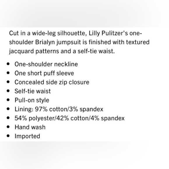 Lilly Pulitzer Brialyn One Shoulder Jumpsuit, Size 8 NWT In New Condition - Picture 7 of 7